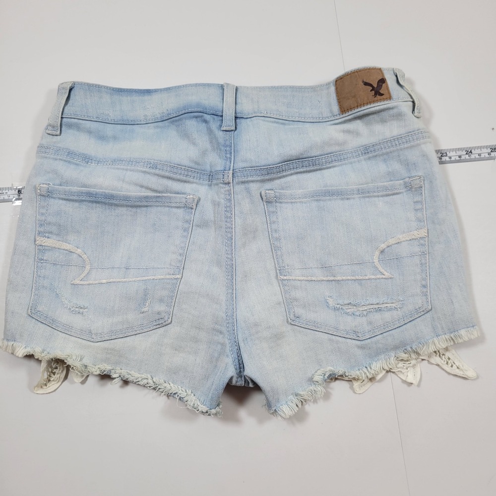 American Eagle Denim Short Women 6 Blue Excellent Hi-Rise Lace Crochet Distress - Picture 2 of 10
